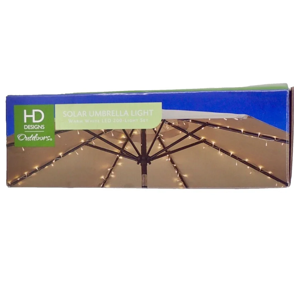Solar Patio Umbrella String Rib Lights Garden Outdoor Length 4.17 ft Canopy New